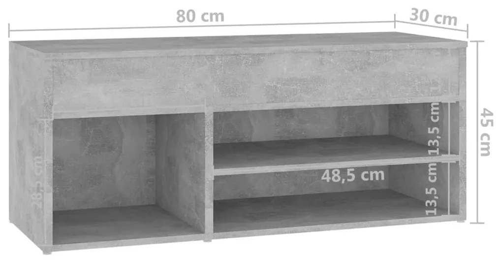 Παπουτσοθήκη Γκρι Σκυροδέματος 80 x 30 x 45 εκ. από Επεξ. Ξύλο - Γκρι