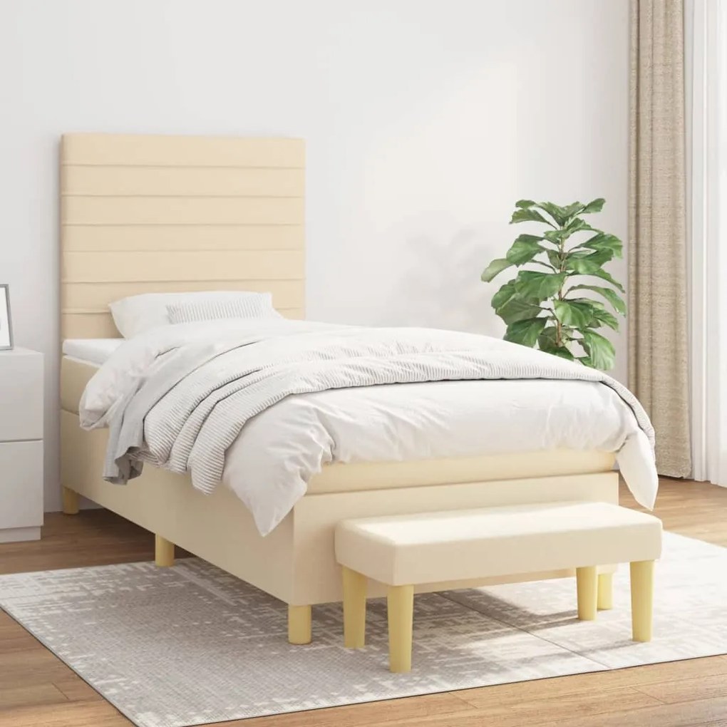 vidaXL Κρεβάτι Boxspring με Στρώμα Κρεμ 80 x 200 εκ. Υφασμάτινο