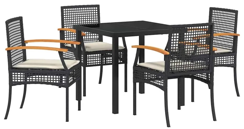 vidaXL Σέτ φαγητού για κήπο 5 pcs Μαύρο συνθετικό ρατάν