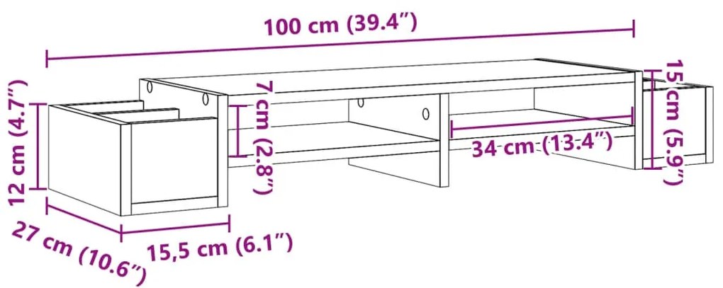 Βάση Οθόνης με Αποθ. Μαύρο 100x27x15 εκ. από Επεξεργ. Ξύλο - Μαύρο