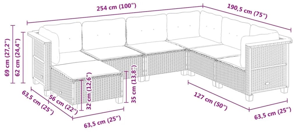 vidaXL Σαλόνι Κήπου Σετ 7 τεμ. Μπεζ Συνθετικό Ρατάν με Μαξιλάρια