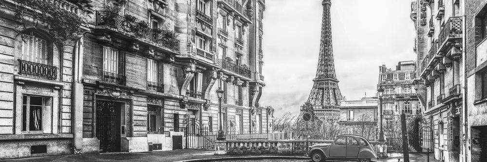 Άποψη εικόνας του Πύργου του Άιφελ από την οδό του Παρισιού σε μαύρο & άσπρο - 120x40