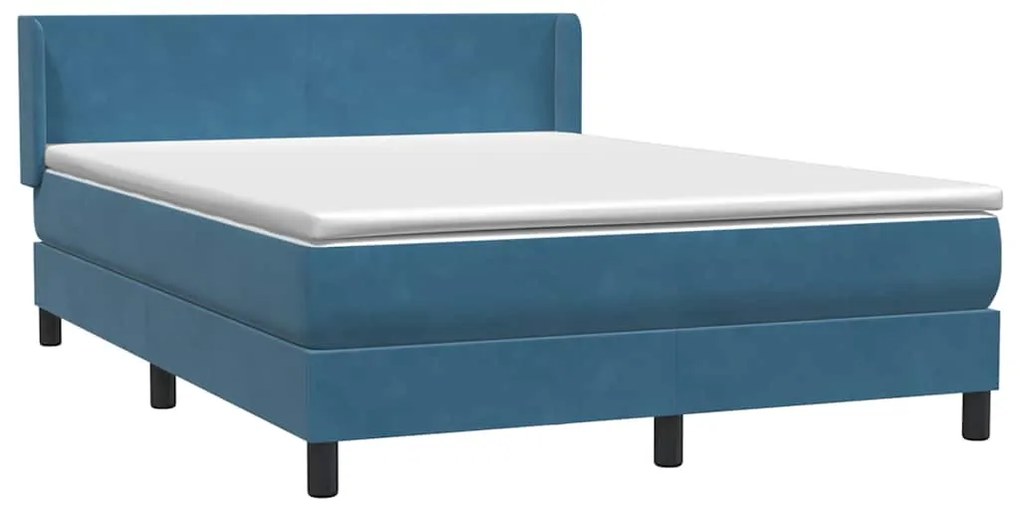 vidaXL Κρεβάτι Boxspring με Στρώμα Σκούρο Μπλε 140x210 εκ. Βελούδινο