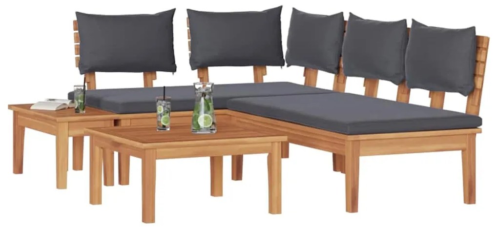 vidaXL Σετ Παγκάκι Κήπου με μαξιλάρι 4 pcs Καφέ και Γκρίζο