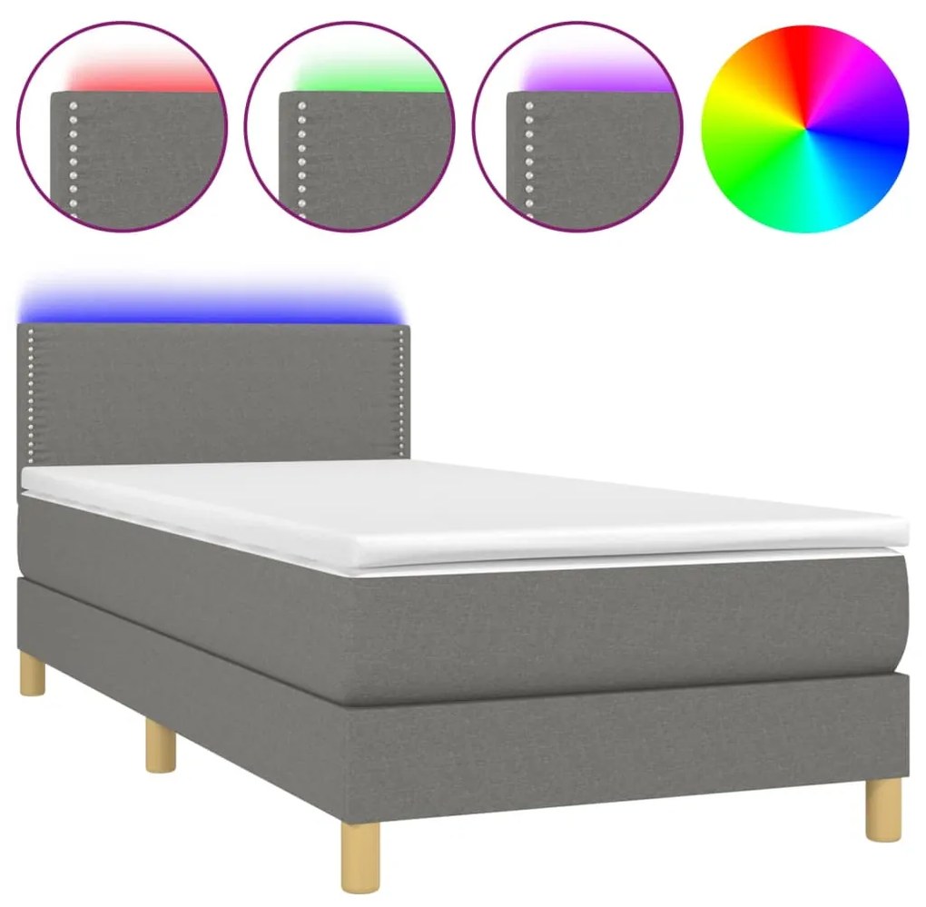 ΚΡΕΒΑΤΙ BOXSPRING ΜΕ ΣΤΡΩΜΑ &amp; LED ΣΚ.ΓΚΡΙ 100X200 ΕΚ ΥΦΑΣΜΑΤΙΝΟ 3133614