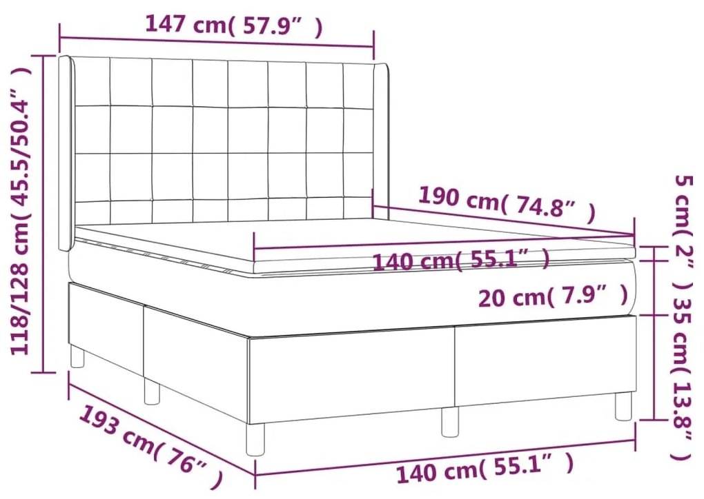 Κρεβάτι Boxspring με Στρώμα Σκούρο Καφέ 140x190 εκ. Υφασμάτινο - Καφέ