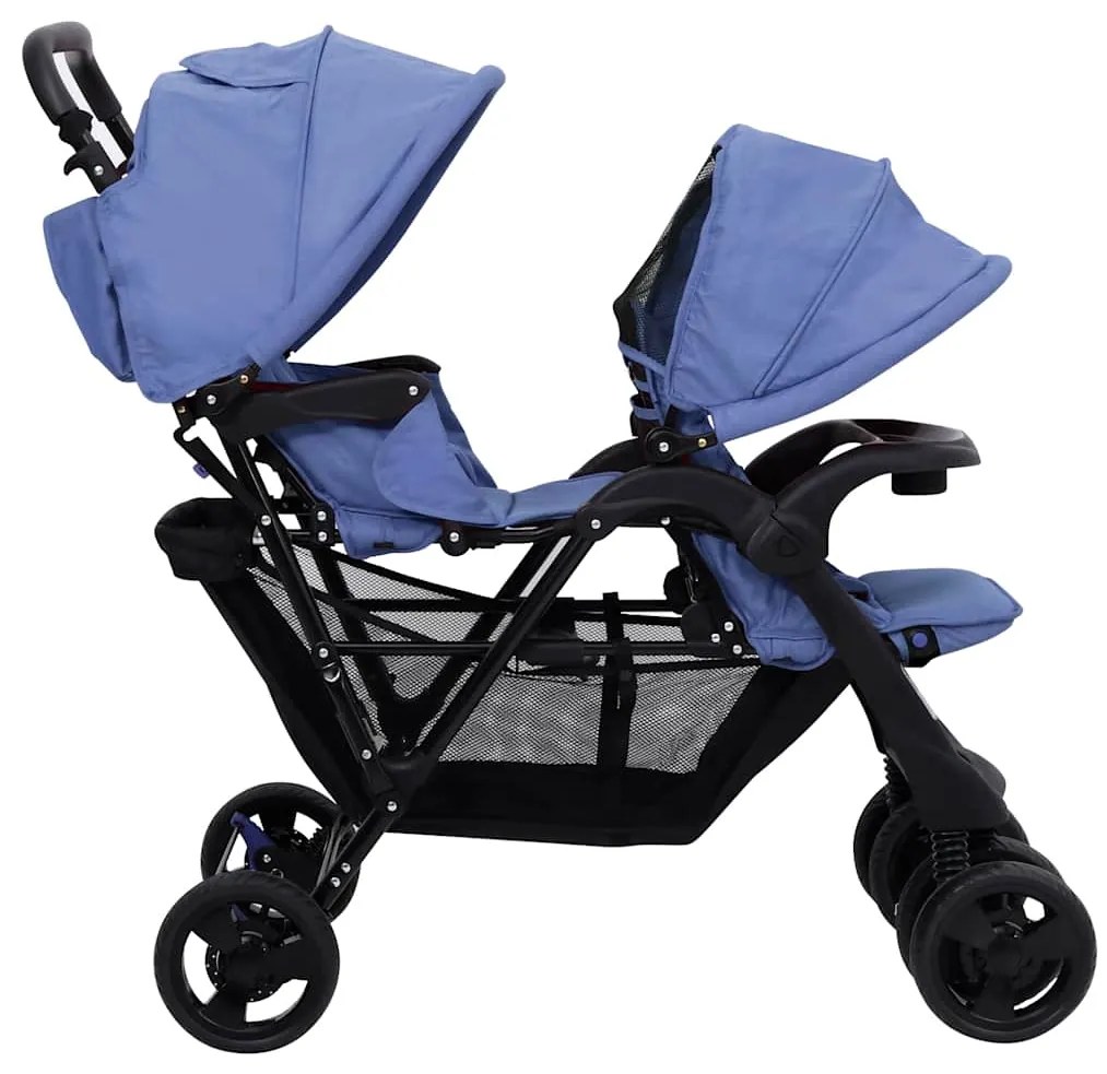 vidaXL Καρότσι Διδύμων Ναυτικό Μπλε Ατσάλινο