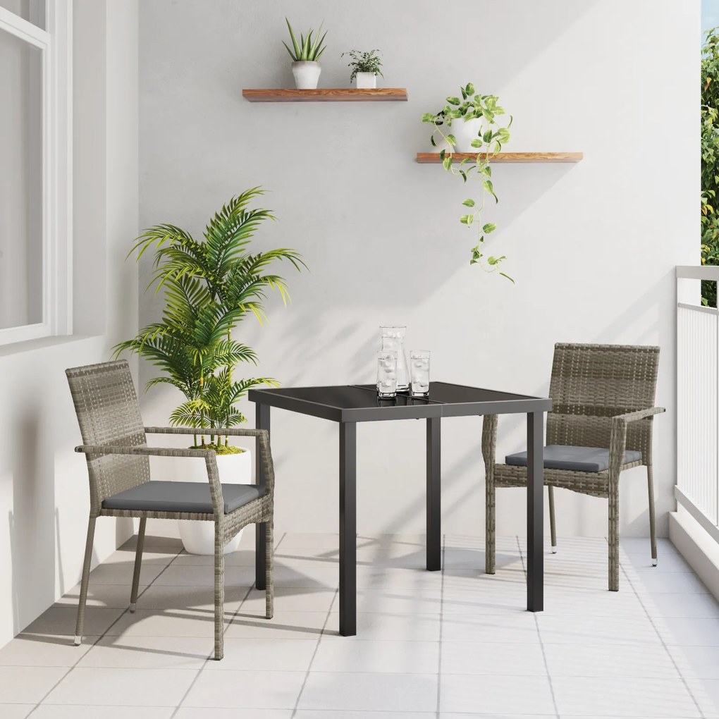 vidaXL Καρέκλες Κήπου Σετ Γκρι με μαξιλάρι 3 pcs Γκρι 80 x 80 x 73 εκ