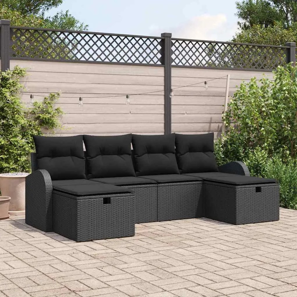 vidaXL Σετ Καναπέ Κήπου 6 pcs Μαύρο 234 x 117 x 85 εκ Πολυ ράταν
