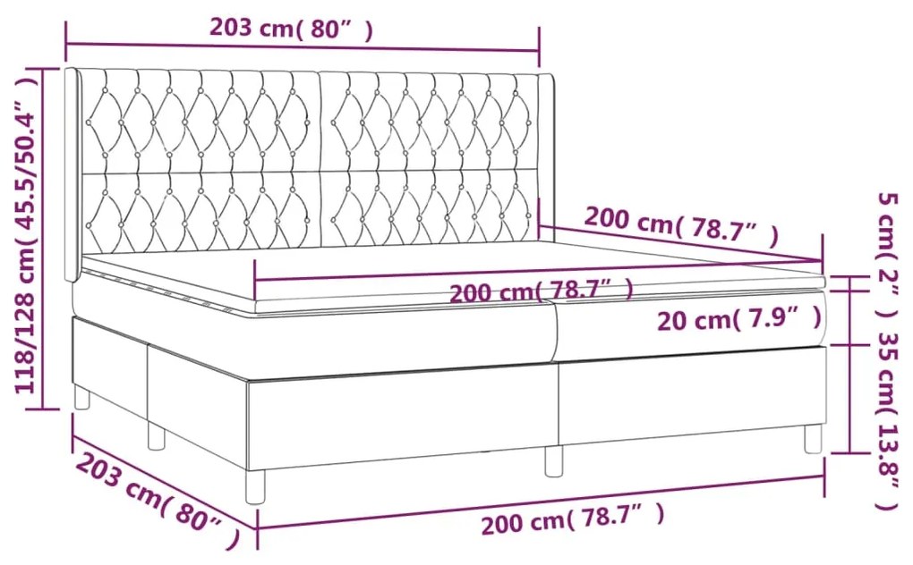 Κρεβάτι Boxspring με Στρώμα &amp; LED Taupe 200x200 εκ. Υφασμάτινο - Μπεζ-Γκρι