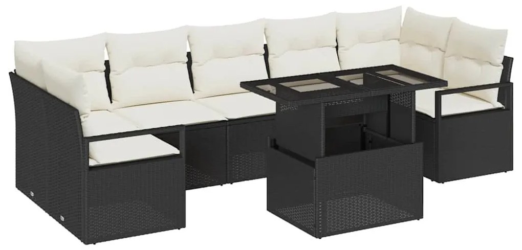 vidaXL 8 τεμάχια Σετ Καναπέ Κήπου με Μαξιλάρια σε Μαύρο Πολυ Ρατάν.