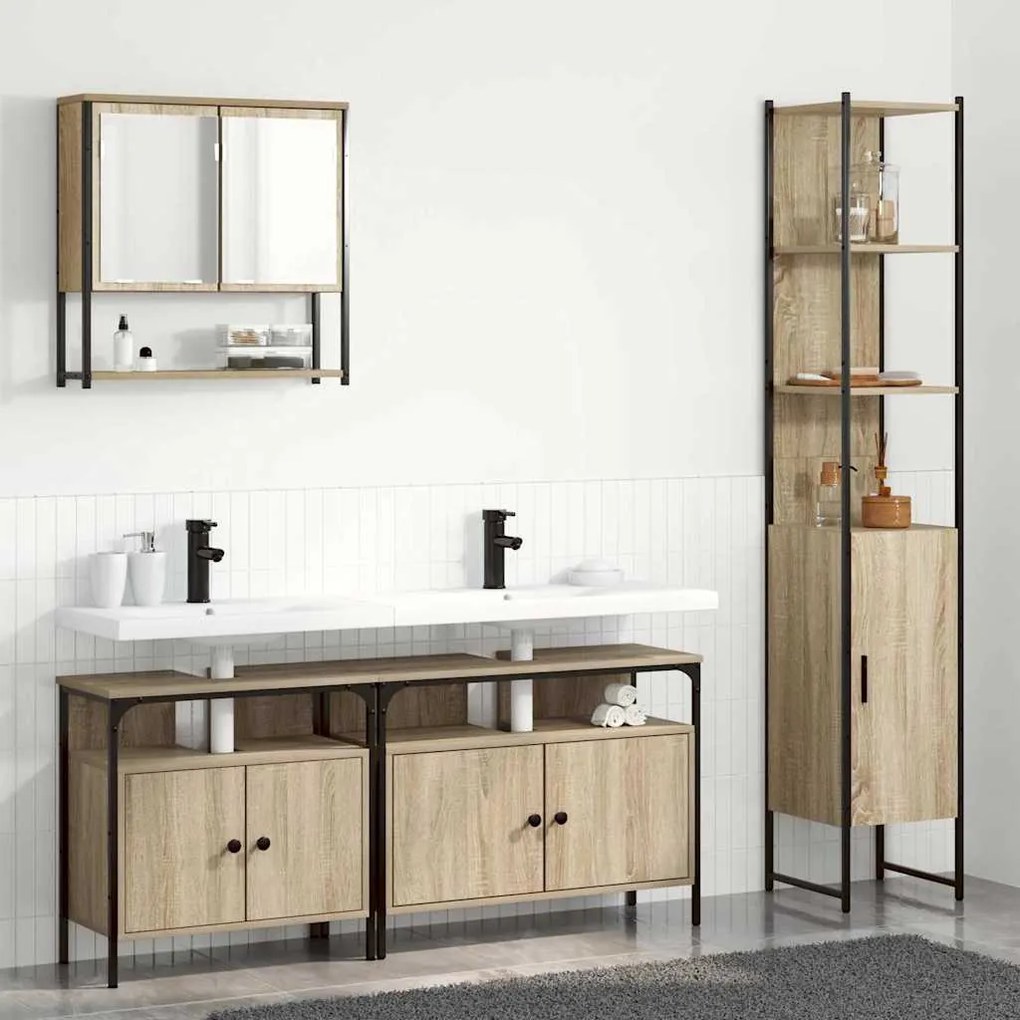 vidaXL Σετ Επίπλων Μπάνιου με ράφι 4 pcs Sonoma Δρυς Μέγεθος: Μεσαίο