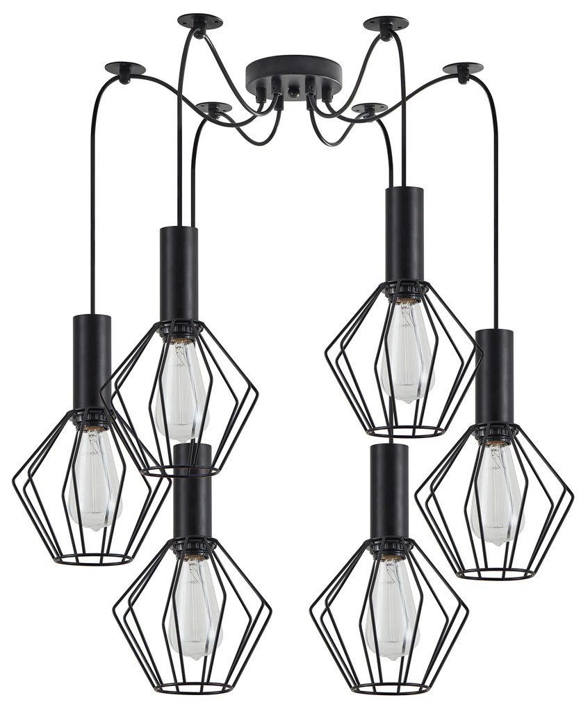 SE21-BL-4-BL6-GR1 ADEPT TUBE Black Pendant Black Metal Grid+