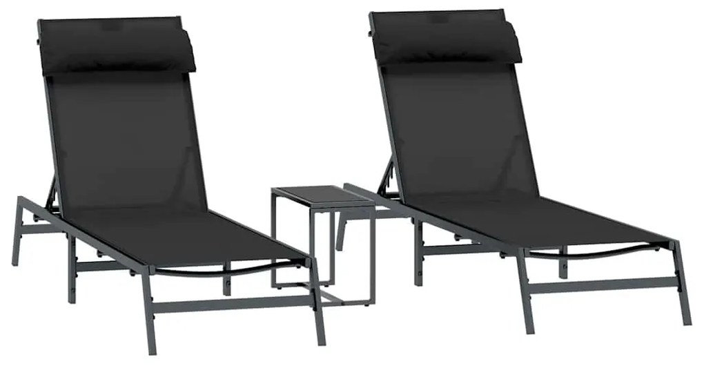 vidaXL Ξαπλώστρες με τραπέζι 3 pcs Μαύρο και Ανθρακί 197 x 54 x 86 εκ.