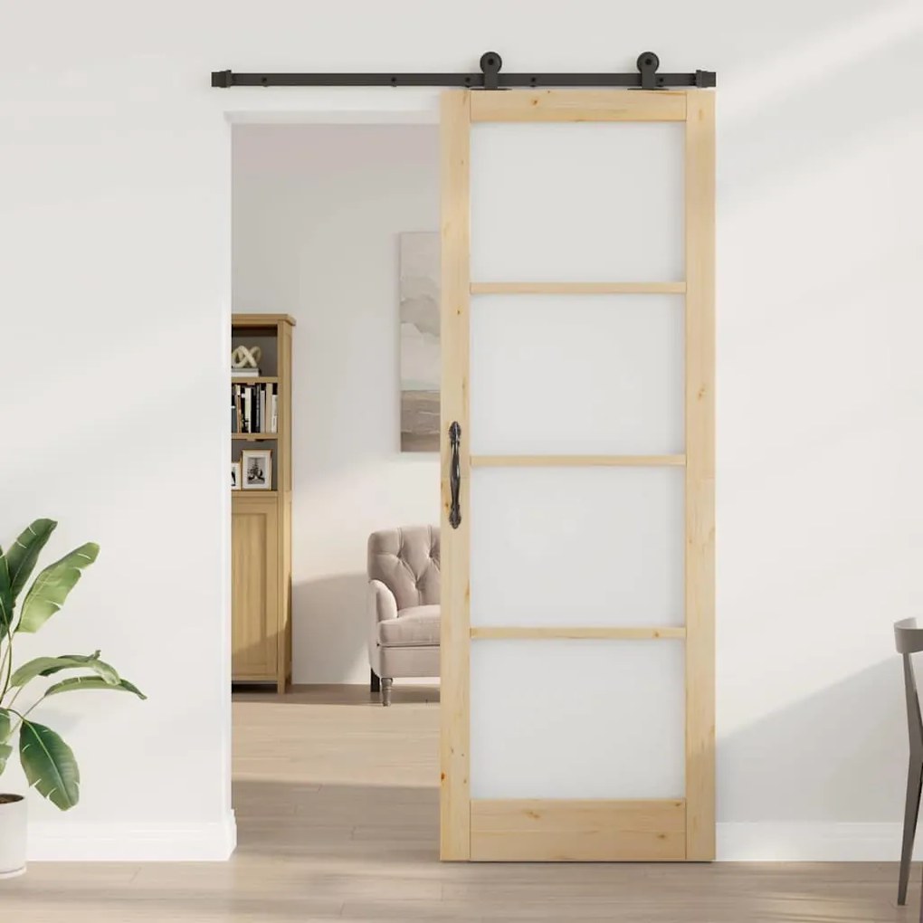 vidaXL Συρόμενη Πόρτα Χειροκίνητος Καφέ 83 x 232 εκ. Ξύλο και μέταλλο