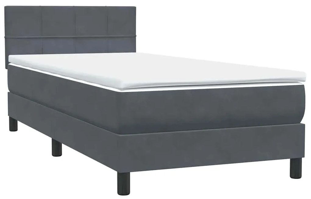 vidaXL Κρεβάτι Boxspring με Στρώμα Σκούρο Γκρι 90x210 εκ. Βελούδινο