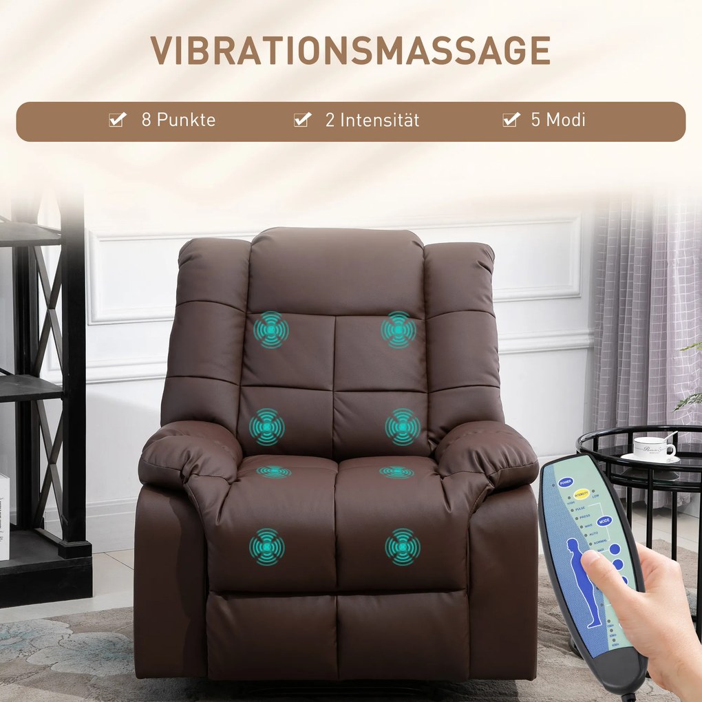 HOMCOM Πολυθρόνα Μασάζ με Ανάκλιση και Τηλεχειριστήριο 94 x 99 x 99cm Δερματίνη Καφέ