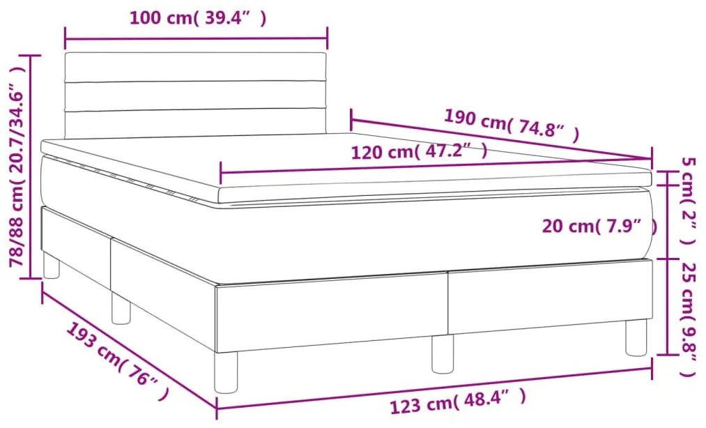 Κρεβάτι Boxspring με Στρώμα &amp; LED Σκ.Γκρι 120x190εκ. Υφασμάτινο - Γκρι