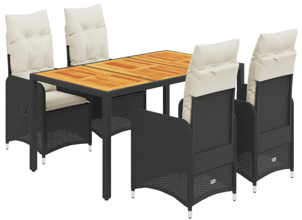 vidaXL Σετ Επίπλων Bistro Κήπου 5 τεμ Μαύρο Συνθετ. Ρατάν με Μαξιλάρια