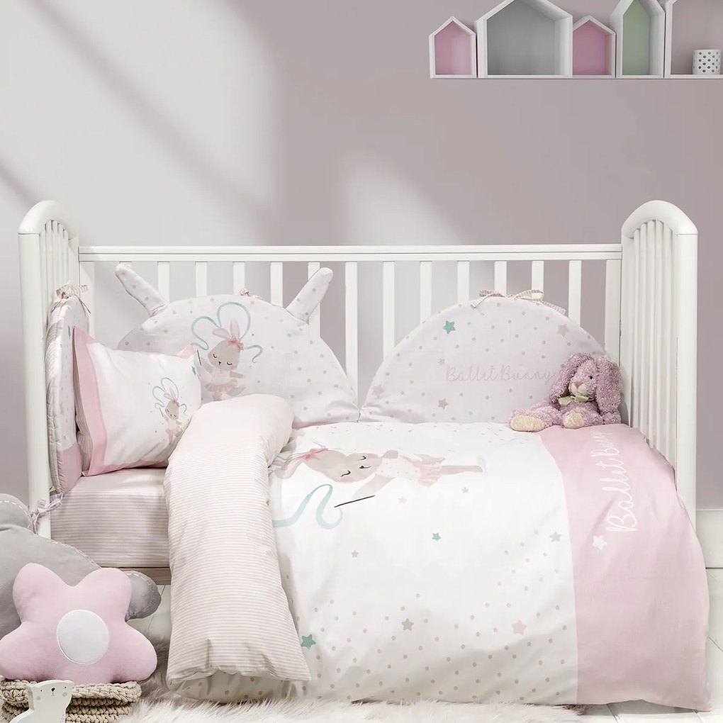 Σεντόνια Κούνιας (Σετ) Nima Baby Ballet Bunny Ροζ Χωρίς Λάστιχο 120x170