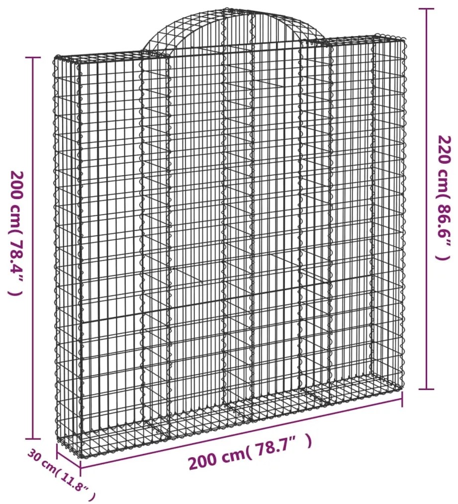 Συρματοκιβώτια Τοξωτά 4 τεμ. 200x30x200/220 εκ. Γαλβαν. Ατσάλι - Ασήμι