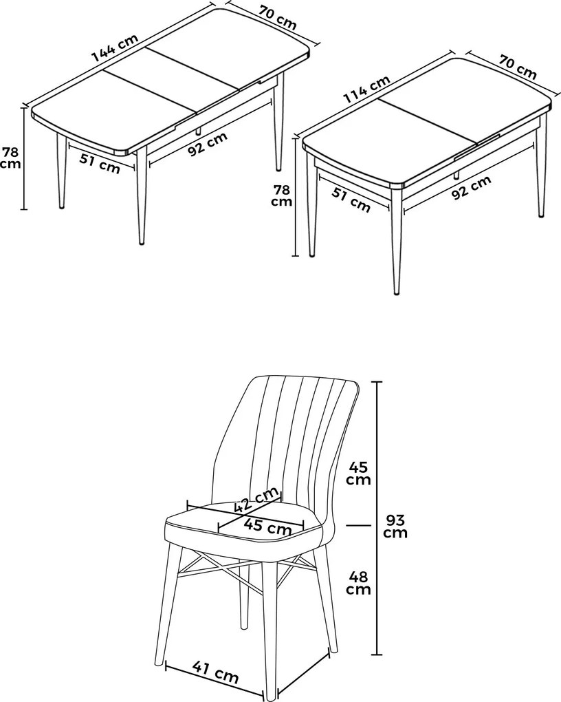 Extendable Dining Table & Chairs Set (7 Pieces) Nef - White, Grey White
Grey