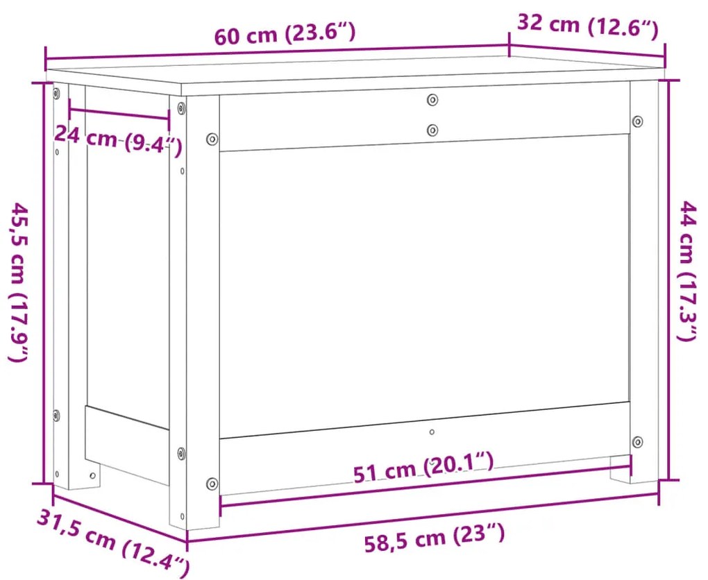 Κουτί Αποθήκευσης Μαύρο 60x32x45,5 εκ από Μασίφ Ξύλο Πεύκου - Μαύρο