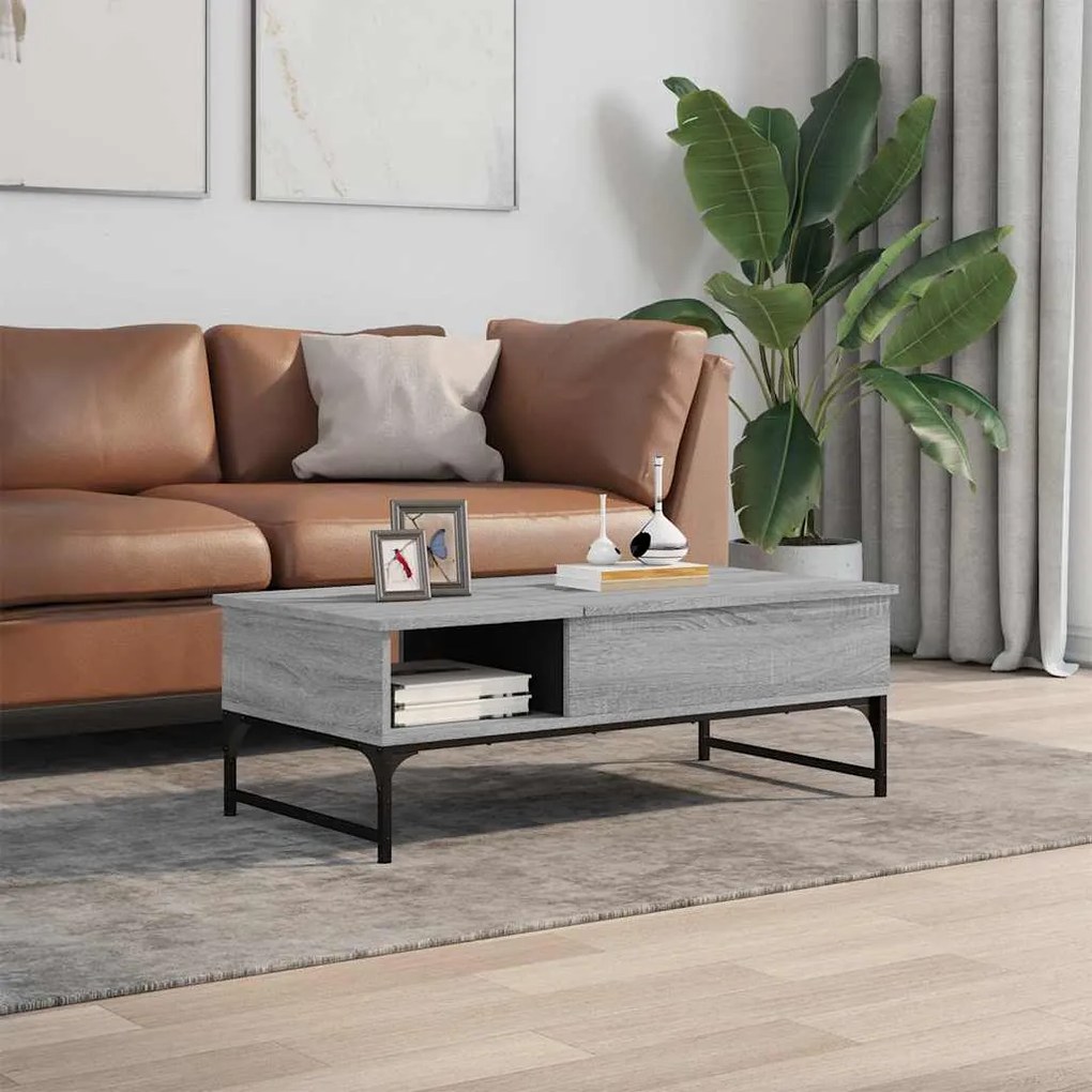 vidaXL Τραπεζάκι Σαλονιού Γκρι Sonoma 100x50x35 εκ. Επεξ. Ξύλο/Μέταλλο