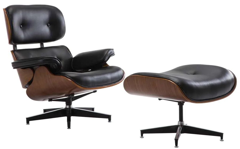 Πολυθρόνα RELAX με Σκαμπώ Pu Μαύρο 87x83x89(Σκαμπώ 65x55x48)cm
