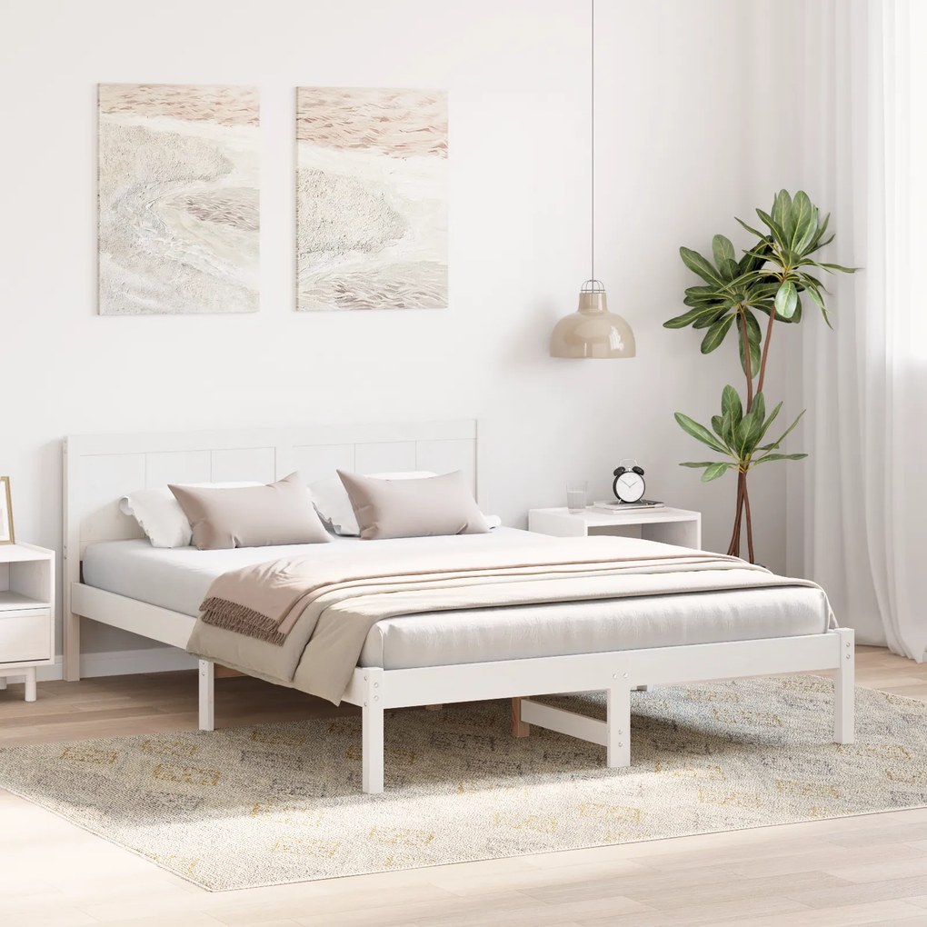 vidaXL Λευκό Κρεβάτι Λευκό Μασίφ ξύλο πεύκου 140 x 200 εκ. Κρεβάτι