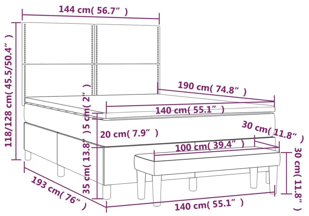 Κρεβάτι Boxspring με Στρώμα Σκούρο Γκρι 140x190 εκ. Βελούδινο 3137780