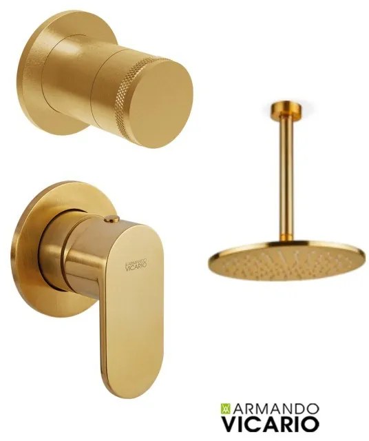 Armando Vicario Slim Gold Brushed Ανακλινόμενη κεφαλή+μπράτσο οροφής+Μίκτης εντοιχισμού+εκτροπέας