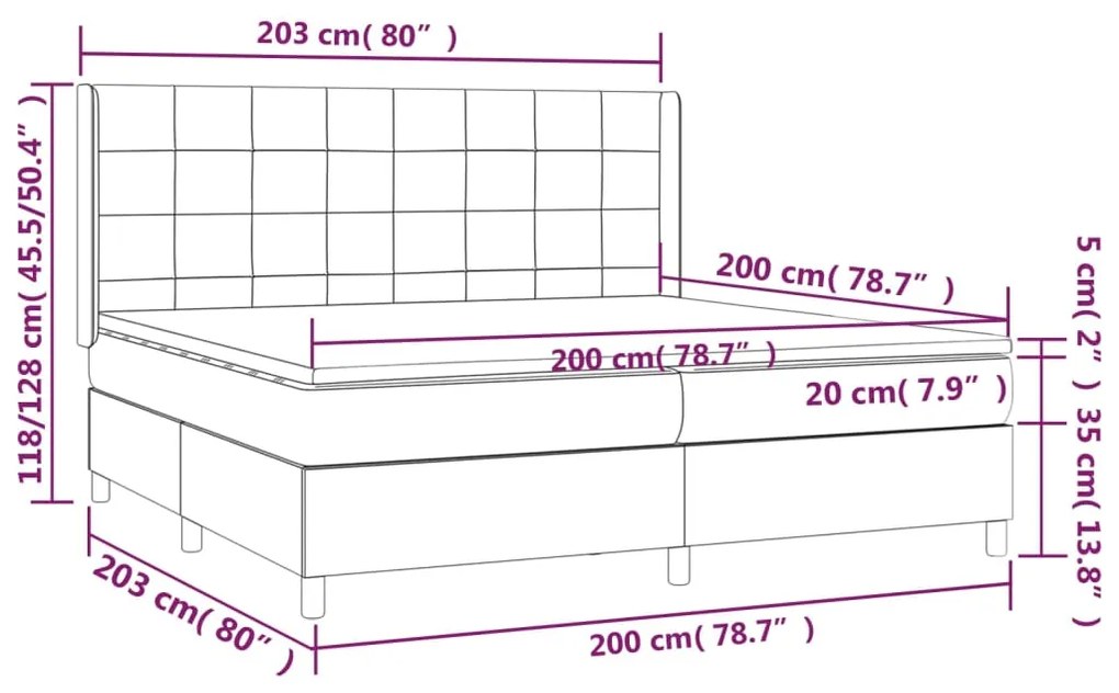 Κρεβάτι Boxspring με Στρώμα &amp; LED Αν.Γκρι 200x200εκ. Υφασμάτινο  - Γκρι