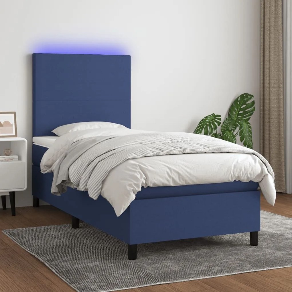 ΚΡΕΒΑΤΙ BOXSPRING ΜΕ ΣΤΡΩΜΑ &amp; LED ΜΠΛΕ 80X200 ΕΚ. ΥΦΑΣΜΑΤΙΝΟ 3134675