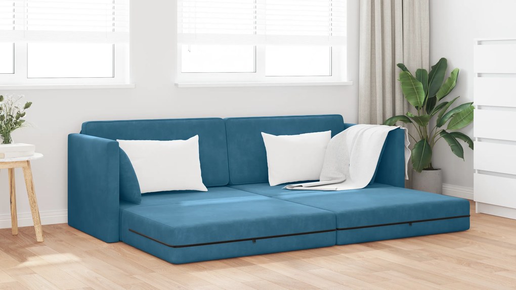 vidaXL Καναπές-κρεβάτι 2 σε 1 Μπλε 213x144x60 εκ Βελούδο
