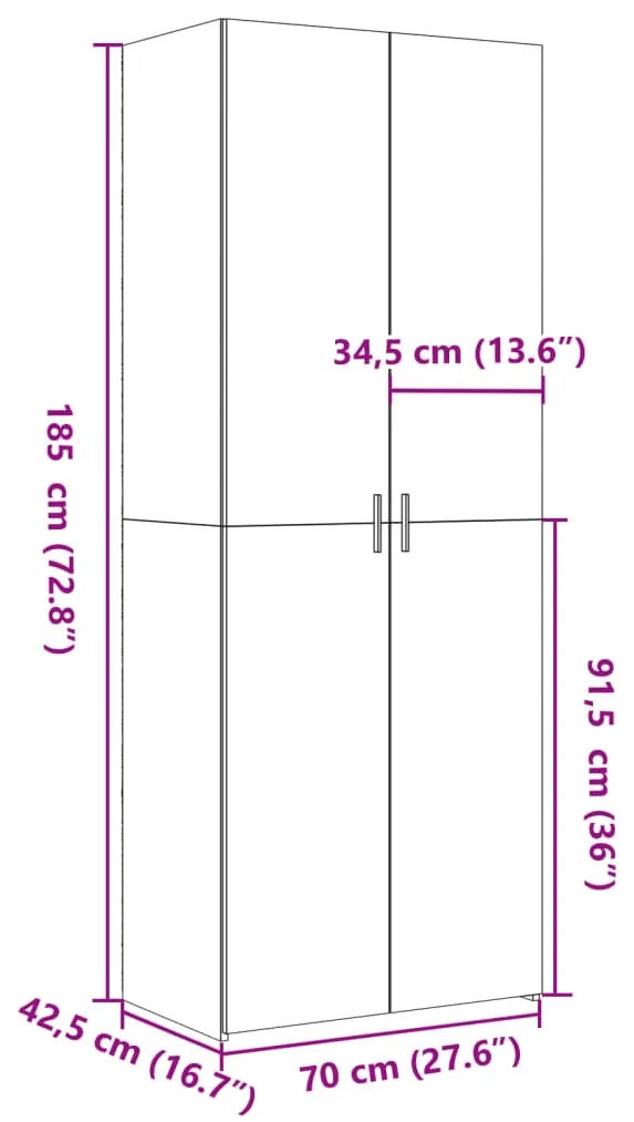 Ντουλάπι Γκρι Sonoma 70x42,5x185 εκ. από Επεξεργασμένο Ξύλο - Γκρι