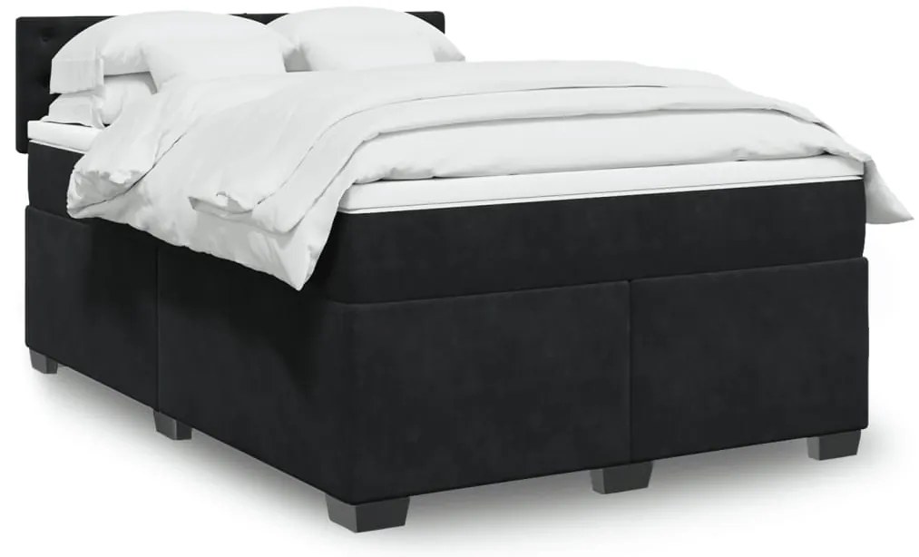 vidaXL Κρεβάτι Boxspring με Στρώμα Μαύρο 140x190 εκ. Βελούδινο