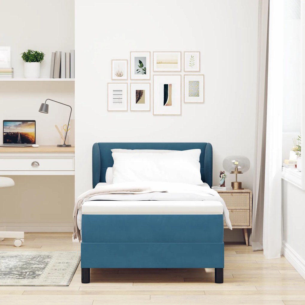 vidaXL Κρεβάτι Box Spring με Στρώμα Σκούρο Μπλε 100x200 εκ. Βελούδο