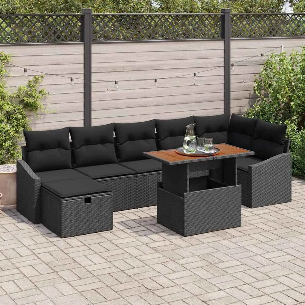 vidaXL Σετ Καναπέ Κήπου με μαξιλάρι 8 pcs Μαύρο Πολυ ράταν