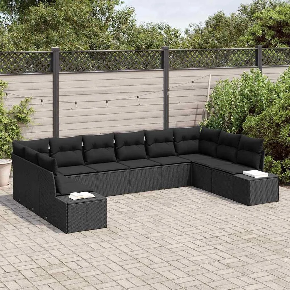 vidaXL Σετ Καναπέ Κήπου με μαξιλάρι 10 pcs Μαύρο Πολυ ράταν