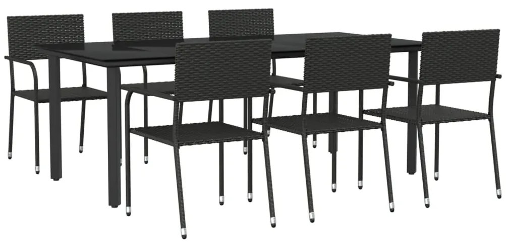 vidaXL Σετ Τραπεζαρίας Κήπου 7 Τεμ Μαύρο από Συνθετικό Ρατάν/Ατσάλι