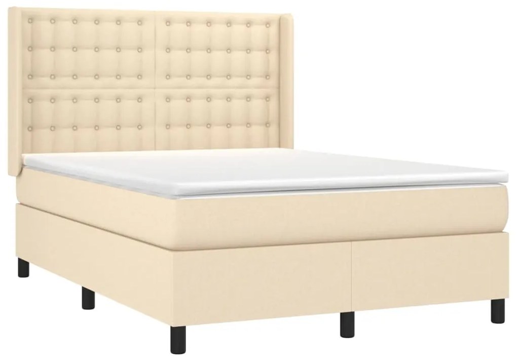 Κρεβάτι Boxspring με Στρώμα &amp; LED Κρεμ 140x190 εκ. Υφασμάτινο - Κρεμ