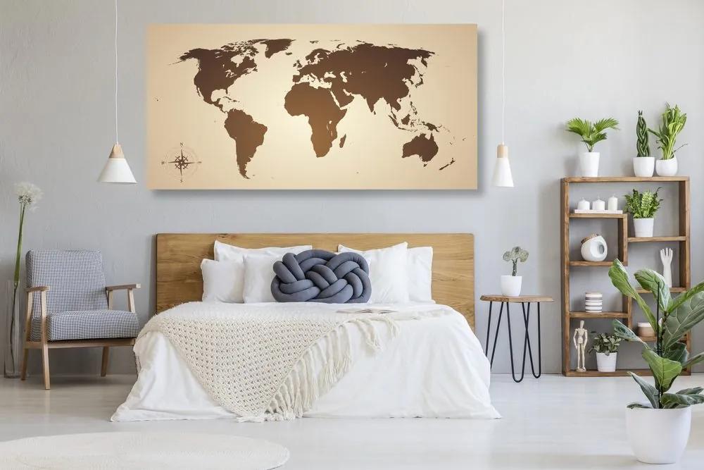 Εικόνα στον παγκόσμιο χάρτη φελλού σε αποχρώσεις του καφέ - 100x50  wooden
