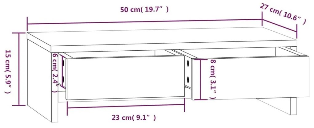 Βάση Οθόνης Λευκή 50 x 27 x 15 εκ. από Μασίφ Ξύλο Πεύκου - Λευκό