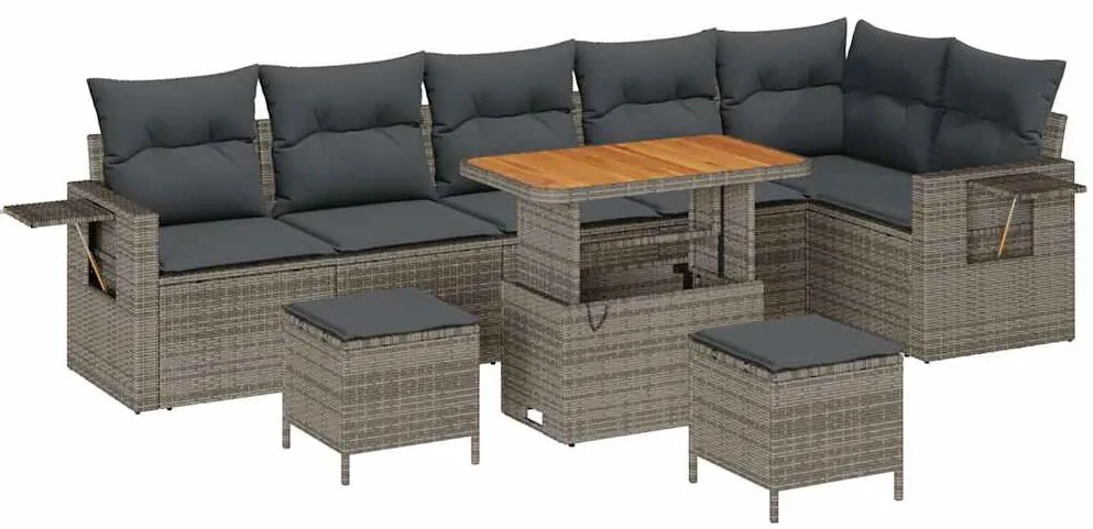 vidaXL Σετ Καναπέ Κήπου Ρυθμιζόμενο ύψος 9 pcs Γκρι συνθετικό ρατάν
