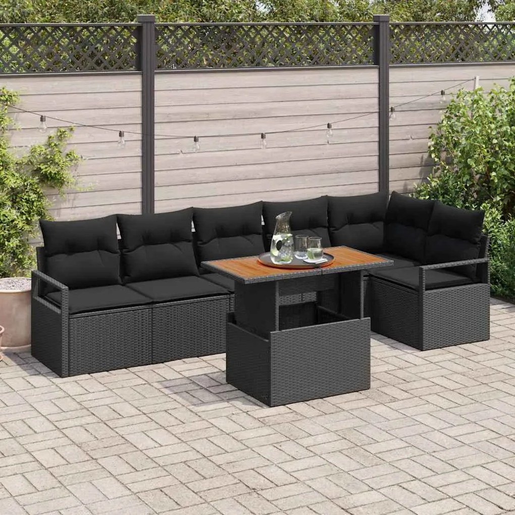 vidaXL Σέτ φαγητού για κήπο 7 pcs Μαύρο, Καφέ 100 x 55 x 73 εκ