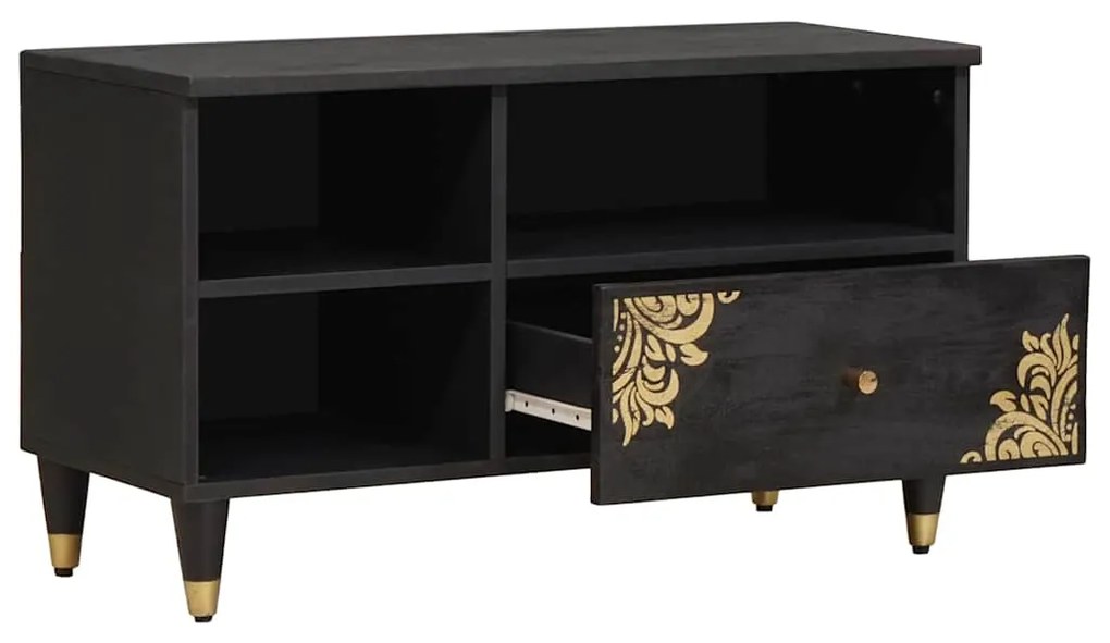 vidaXL Ντουλάπι TV με συρτάρι Μαύρο 80 x 33 x 46 εκ Στερεό ξύλο μάνγκο