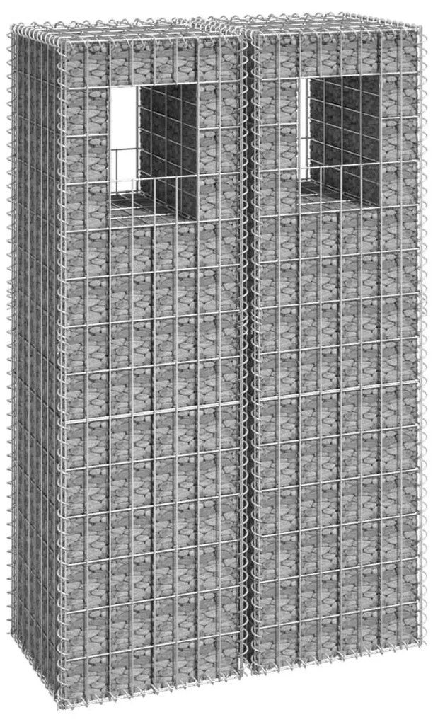 Συρματοκιβώτια Στύλοι 2 τεμ. 40 x 40 x 140 εκ. Σιδερένιοι - Ασήμι