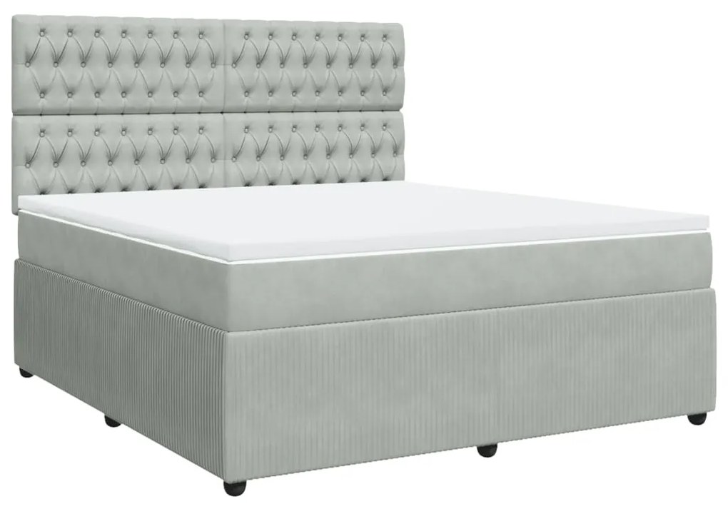 vidaXL Κρεβάτι Boxspring με Στρώμα Ανοιχτό Γκρι 180x200 εκ. Βελούδινο