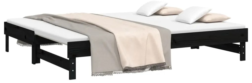 vidaXL Καναπές Κρεβάτι Συρόμενος Μαύρος 2x(100x200)εκ. από Μασίφ Πεύκο